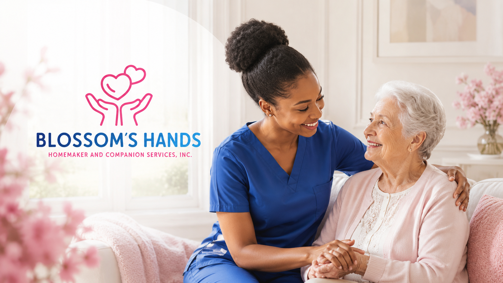 Compassionate caregiver with elderly woman in a warm home setting