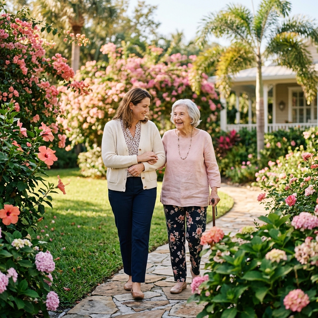 A caregiver and a senior sharing a warm, trusting connection